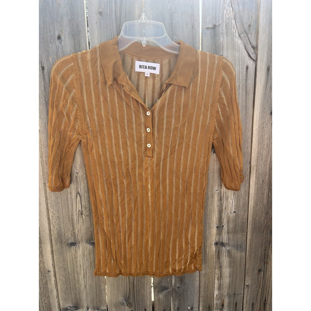 Rita Row NWOT Women's Ribbed Half Sleeve Marena Polo in Mustard Small